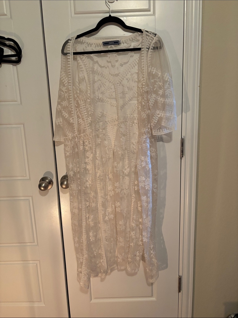 Embroidered Sheer Duster Kimono - Cream  Size M/L